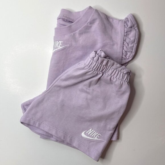 Nike‎ Baby Girls 2 Piece Purple Outfit Set 18M Ruffle Sleeve Top Shorts Athletic - Picture 5 of 5